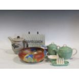 A David Leach teapot, together with a Susie Cooper part service, a Carlton Ware Art Deco box and