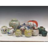 A collection of 19th century and later ginger jars to include famille vert and blue and white