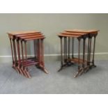 Two sets of figured mahogany nests of tables, both larger tables 49.5cm x 35cm (approx).