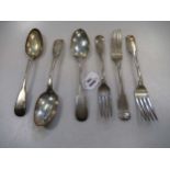 Six Scottish 19th century silver forks and spoons, 13 ozt (6)