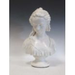 A large painterd plaster bust of a maiden in the classical style 53cm high