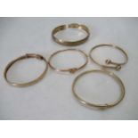 five gold bangles, tested or hallmarked 9ct gold gross weight 32.4