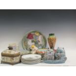 Collection of decorative ceramics, mainly plates, and a Crown Devon elephant