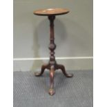 A mahogany George III style wine tripod table with fan inlaid top, 67 x 30cm