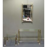 A trio of glass and bevelled glass Italian style consul table with wall mirror and an occasional/