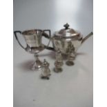 A Georgian silver teapot, mark of Robert Hennell, London 1787, together with three silver