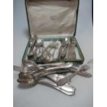 A Victorian silver butter knife 2.2ozt together with a collection of French silver plated flatware