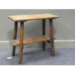 A pine two tier occasional table with chamfered legs, 68 x 76 x 32cm