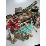 A large collection of costume jewellery, beads and objets
