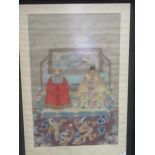 A Chinese ancestoral portrait, three red seal stamps , 95 x 63cm