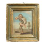 Dutch School, early 19th century, Man and children playing leap-frog, oil on panel, 13.5 x 10.5 cm