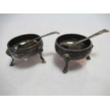 A pair of silver cauldron salts and spoons