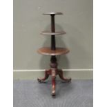 A Victorian mahogany three tier dumb waiter, 91cm high