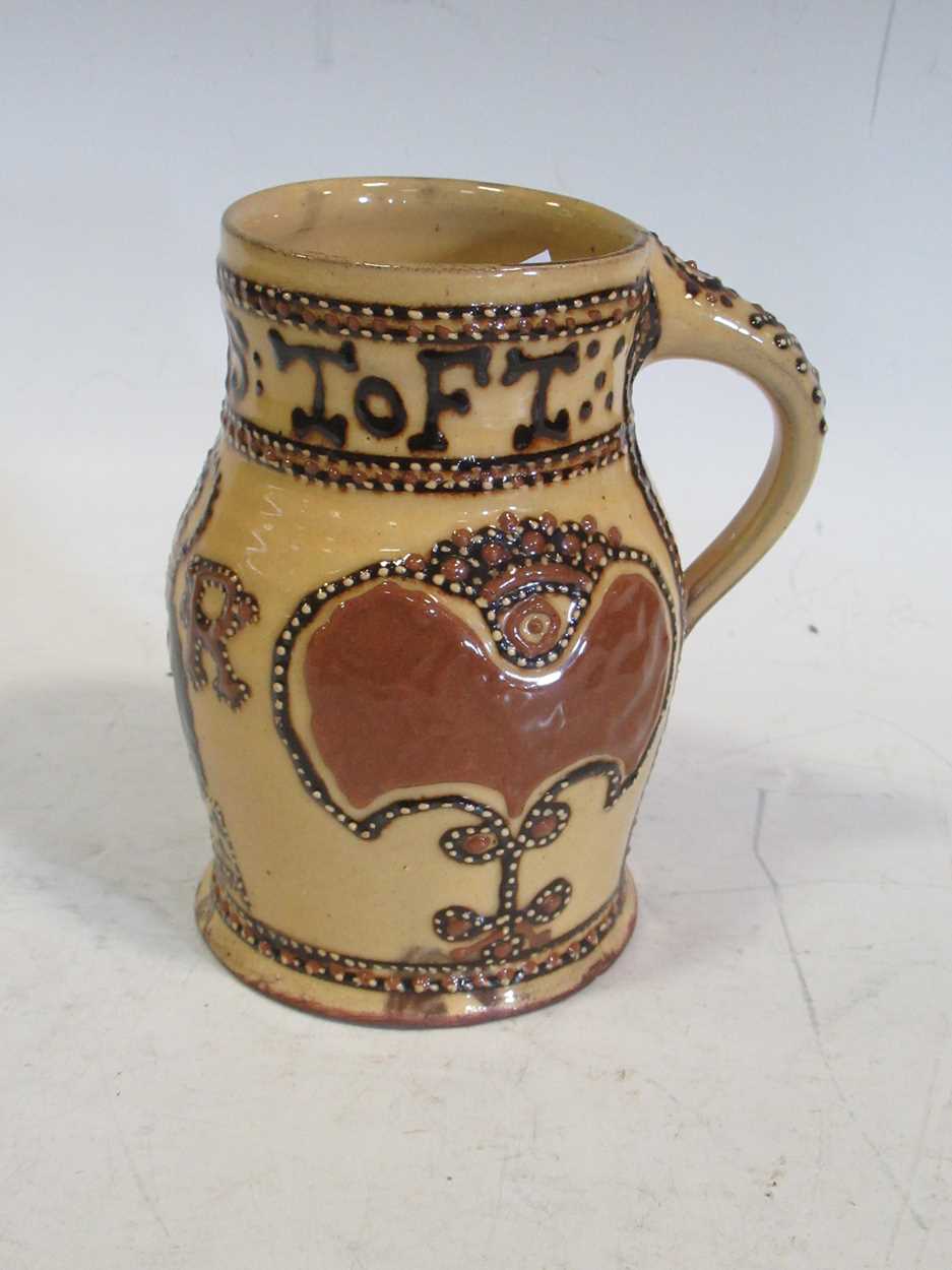 'Thomas Toft' reproduction slipware mug, probably mid 20th century