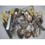 A collection of assorted silver flatware and a silver napkin ring, 49.5ozt together with some silver