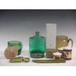 A group of studio pottery and glass and 20th century pottery, to include, Poole, Wade and