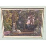 19th century English School in manner of Samuel Palmer, figure in a landscape, watercolour 12 x