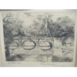 Two Cambridge etchings; Trinity College and Clare Bridge