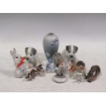 A Royal Copenhagen vase together with a collection of Russian porcelain animal figures