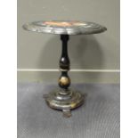 A Victorian painted papier mache oval tripod table, 67 x 71 x 59cm