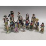 A quantity of ceramic figures, British and Continental to include; Trotty Veck, Mr Micawber, Captain