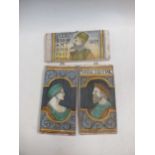 Three maiolica style tiles, 28 x 14cm