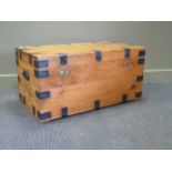 A pine and metal banded trunk, 49 x 100 x 55cm