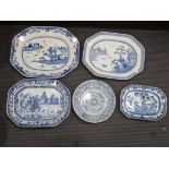 A collection of Chinese Qianlong 18th century meat platters, punch bowls and bowls to include blue