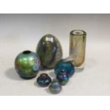 A collection of Okra and other iridescent glass vases