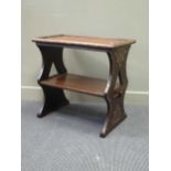 An East African hardwood two tier table with brass stud and pierced corner spandrel decoration. 73 x