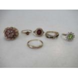six hallmarked or stamped 9ct gold gemset rings, gross weight 17.9g