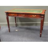 A reproduction Georgian style writing table with three frieze drawers, 76 x 126 x 66cm