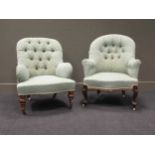 A Victorian spoon back button upholstered east chair with cabriole front legs, and a late