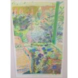 Jane Strother (British Contemporary) Cambridge Garden, artists proof, print in 2 sections, signed