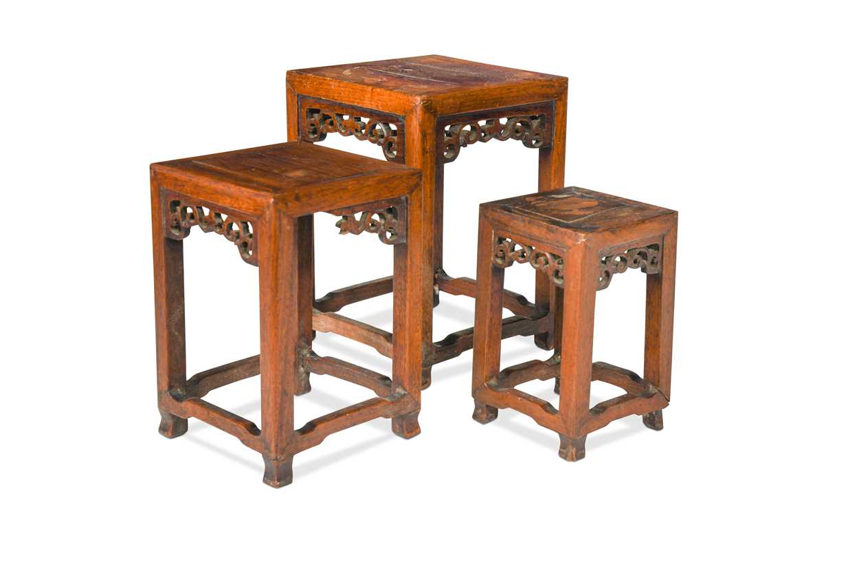 A nest of three small Chinese hardwood stands,