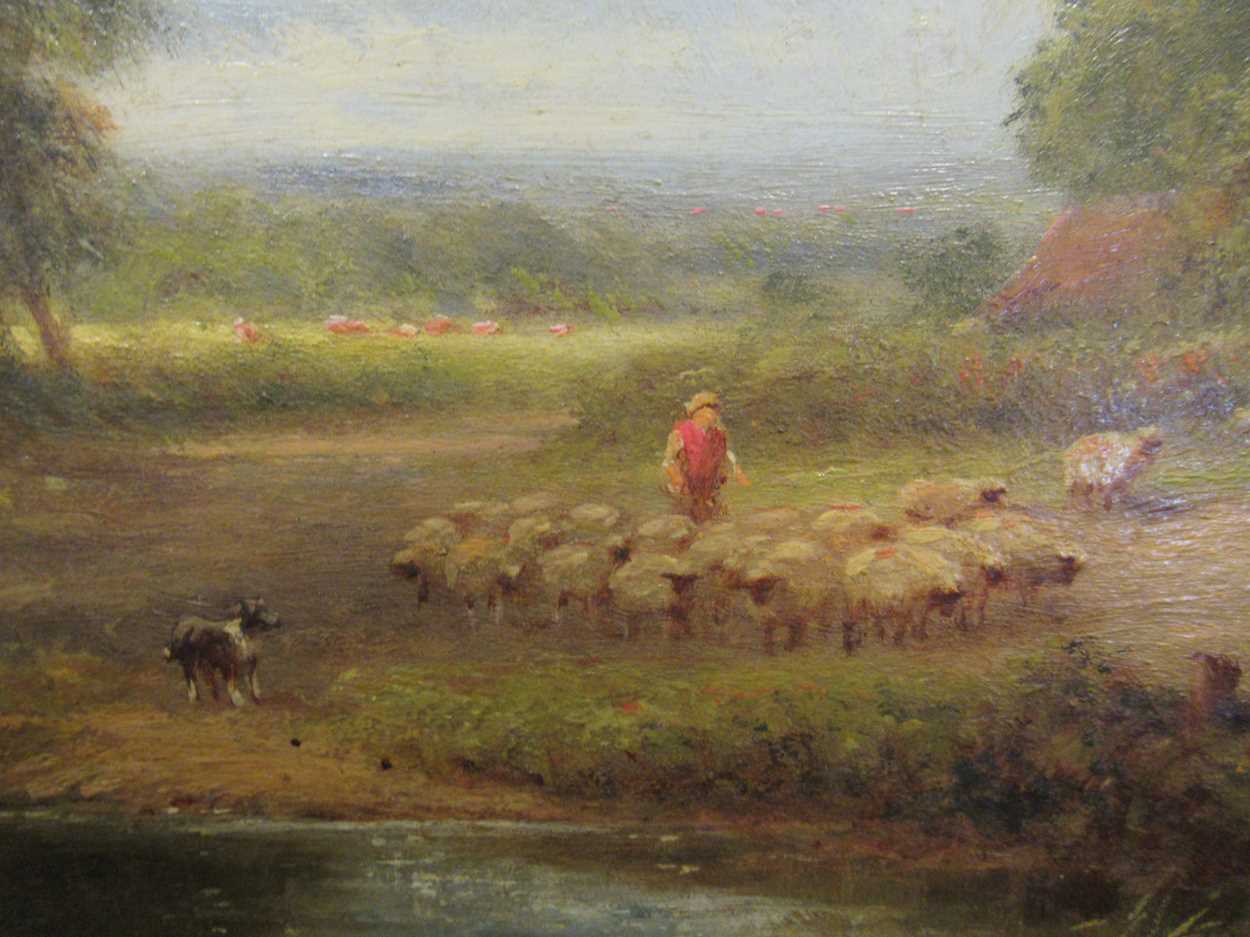 Henry Maynard (19th century) Driving sheep, signed with initials, oil on board, 39.5 x 60cm - Image 3 of 9