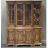 An oak breakfront bookcase in the 18th century style, 200 x 156 x 47cm