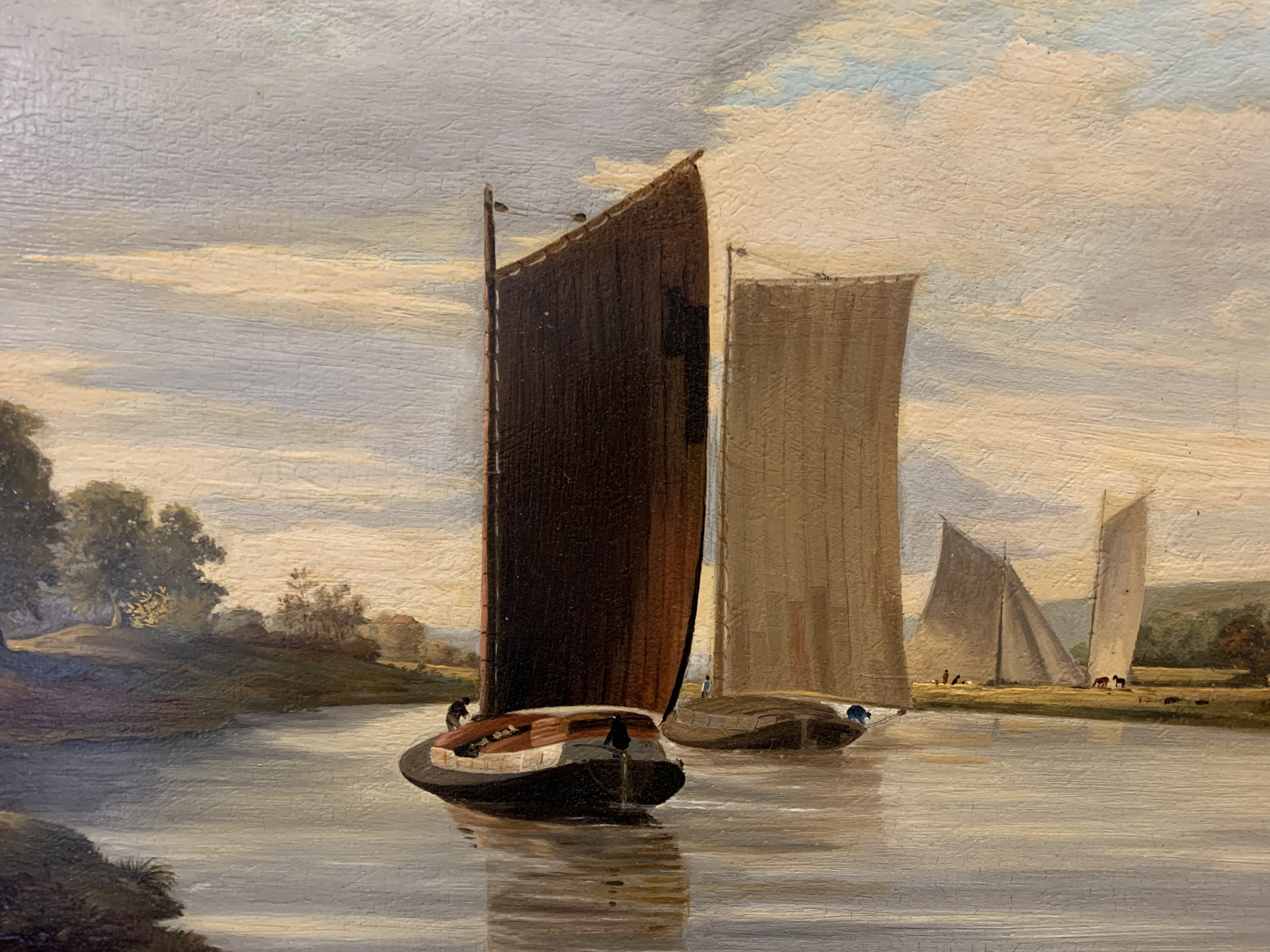 George Vincent (British, 1769-1831) Sailing Boats on a river oil on board 34 x 47cm - Image 3 of 7