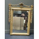 A gilt frame mirror with rope twist frame and floral festoons and side pieces 141 x 108cm