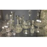 Antique glassware to include a lidded sweatmeat jar, decorative vases, bowls, comport, decanters