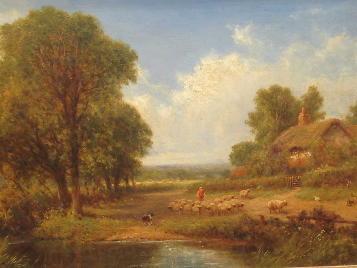 Henry Maynard (19th century) Driving sheep, signed with initials, oil on board, 39.5 x 60cm