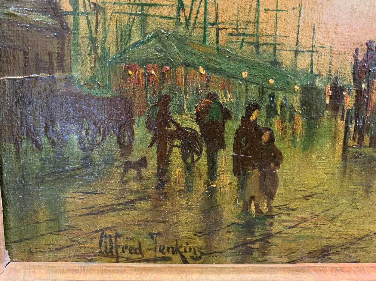 Alfred Jenkins (late 19th/early 20th Century), Liverpool night scene, signed lower left "Alfred - Image 3 of 4