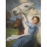 Modern British School, Women with a horse, signed lower left 'Thomas Lancaster', oil on canvas, 89 x