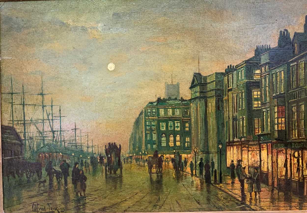 Alfred Jenkins (late 19th/early 20th Century), Liverpool night scene, signed lower left "Alfred - Image 2 of 4