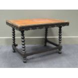 A Moorish style occasional table, the rectangular top above four bobbin turned supports 51 x 75 x
