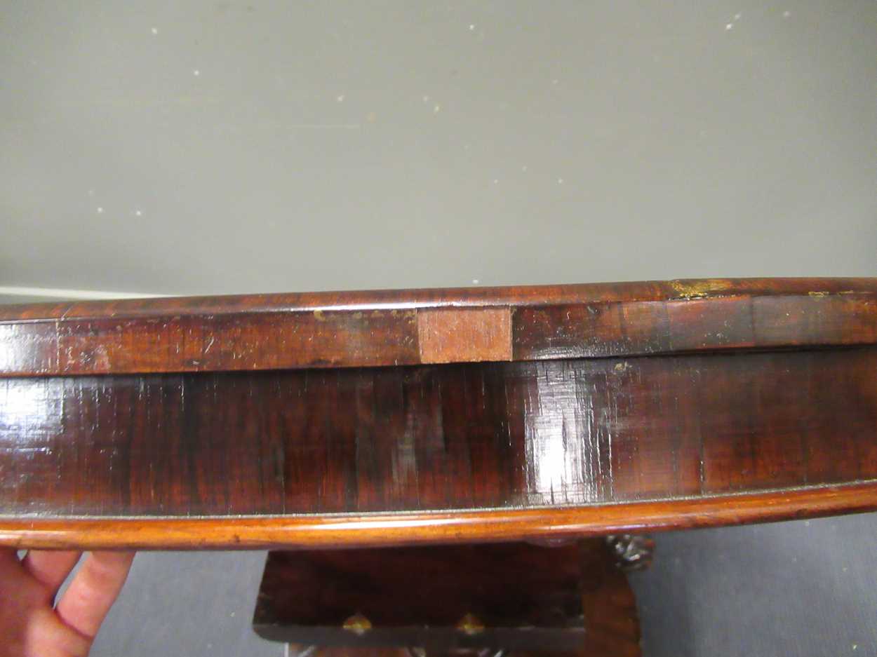 A William IV rose wood breakfast table on platform base with paw feet. 70 x 135cm - Bild 12 aus 14