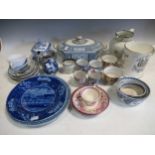 Various pottery and porcelain: Clews (Staffordshire) blue and white 'Landing of Gen. LaFayette at