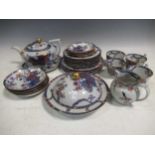 Copeland Spode tobacco pattern china - teapot and cover, muffin dish and cover with 22 cups, saucers