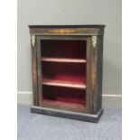 A Victorian ebonised and inlaid pier cabinet 97 x 77 x 29cm (Door lacking glass)