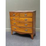 A George III mahogany and satinwood banded bowfront chest of drawers, 100cm wide